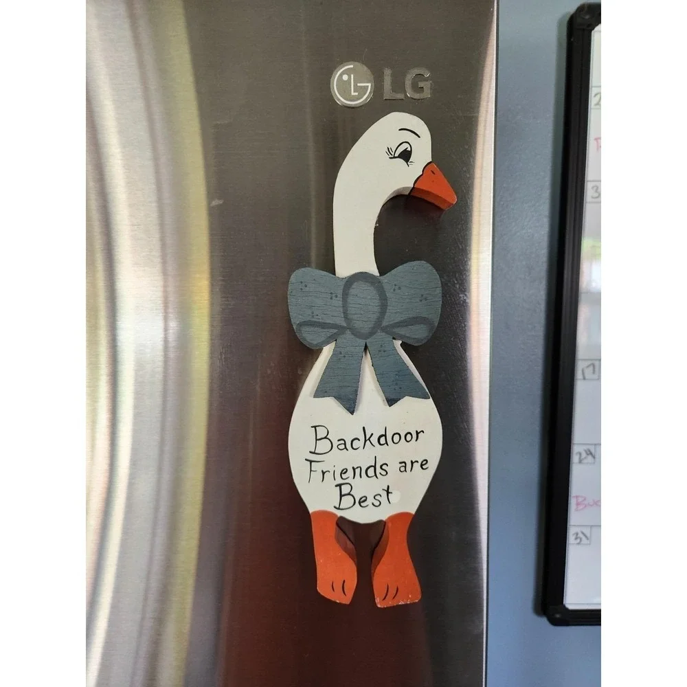 Vtg XL Country Goose Wood‎ Refrigerator Magnet Cottage Core Back Door Farmhouse
